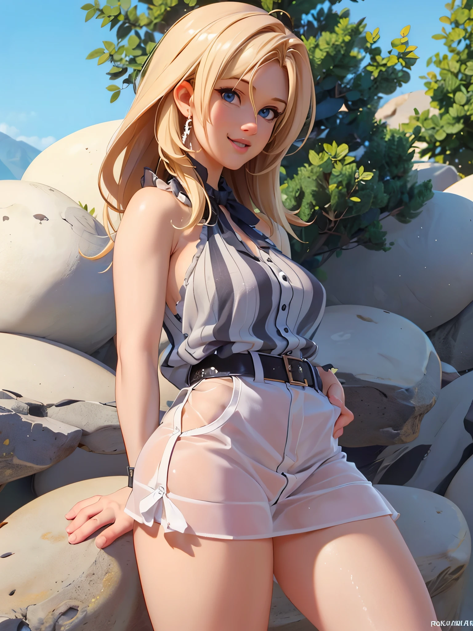 (((toppless))), (large full breasts), (((cleavage))), ((Smooth texture, Realistic texture, Photorealistic)), ((Detailed beautiful eyes, Beautiful eyelashes, emerald eyes)), blonde medium hair, extremely detailed CG unified 8k wallpaper, very fine 8KCG wallpaper, (masterpiece, Best Quality), High resolution, Ultra-detailed, ultra-sharp, 1 Lady, at poolside, ((( sheerwhite sailor shirt, Sleeveless, Open front))), (((Navel ))), (((Sheer Micro Mini Skirt))), (Beautiful face, Cute face, Detailed face), (((Cowboy Shot))), (((Sunny))), Perfect Eyes Eyes