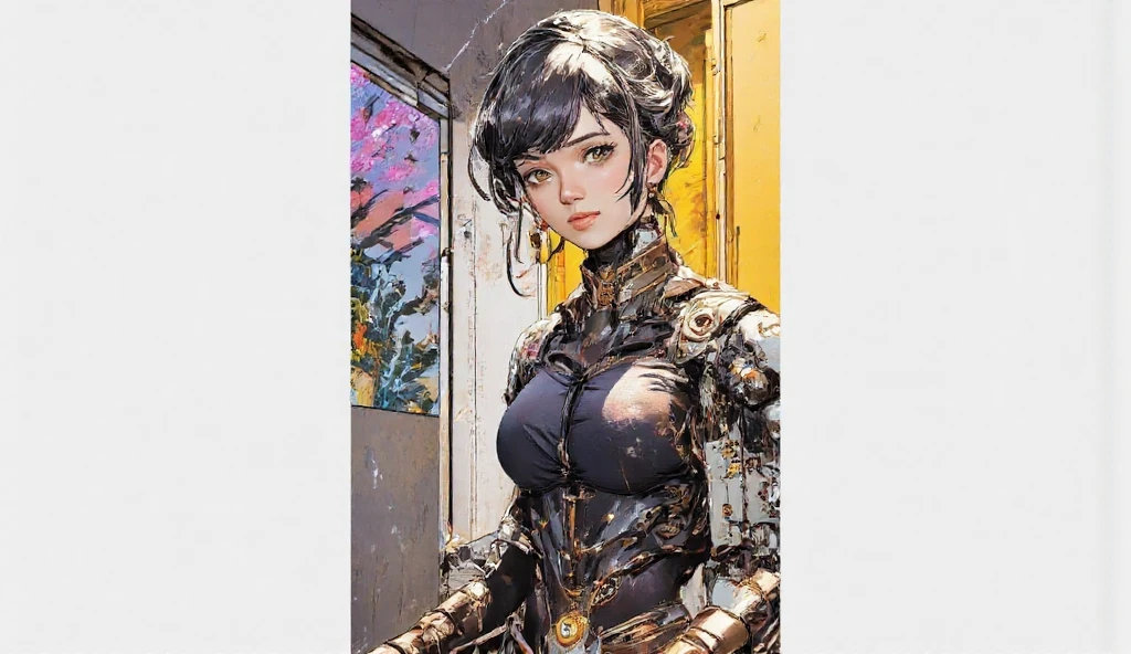<lora:kadiya-10:0.9>((extremely realistic shading, masterpiece, extremely detailed, photorealistic))brown hair,Leather garment,White sleeves,Armor shoulder protection,Brown eyes