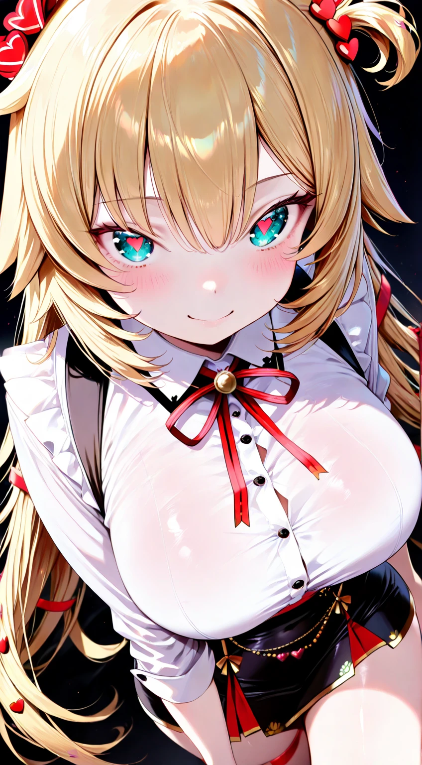 ((Highest quality, 8k, masterpiece :1.3)), One person,Ahoge, Shortcuts, smile, Close your mouth,Clasp your hands in front of your chest.,Huge breasts,Red eyes, Bunny ears, Blonde,