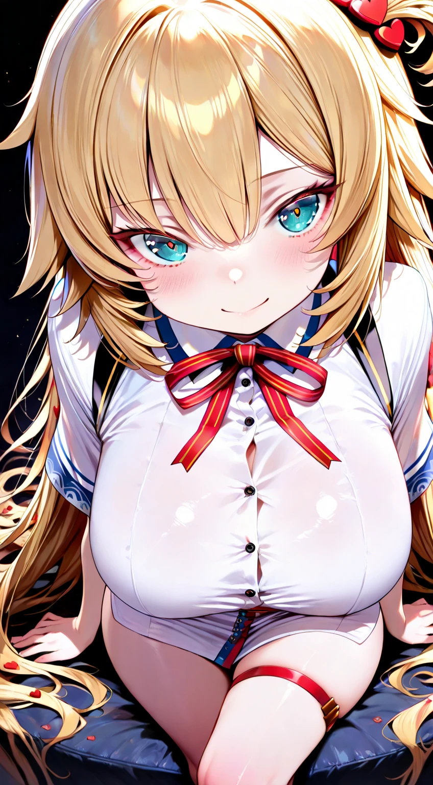 1girl in, hair bobbles, a 25 years old girl, Beautiful and Delicate Face, Stereograms, Exact ratio, Japan Person Model, fair white skin, Best Quality, 8K, Super Detail, Authentic Skin, Skin Details, Beautiful eyes, Atmospheric perspective, MASTERPIECE, Full of embarrassment, anaglyph, solid circle eyes, ear blush, surrealism, drop shadow, Perfect Hands, Perfect Legs, Japanese Girl, Beautiful Hair, LARGE BREASTS, BIG BREASTS, HUGE BREASTS, CLOUDY LIQUID, NSFW, Cum in Chest, smiling eye, smile, POV, Tits Out, Short hair, Semen on Face, fellatio, Cum in Face, Alice Margatroid, Blond hair, breasts squeezing, paizuri, tits fuck, insanely detailed