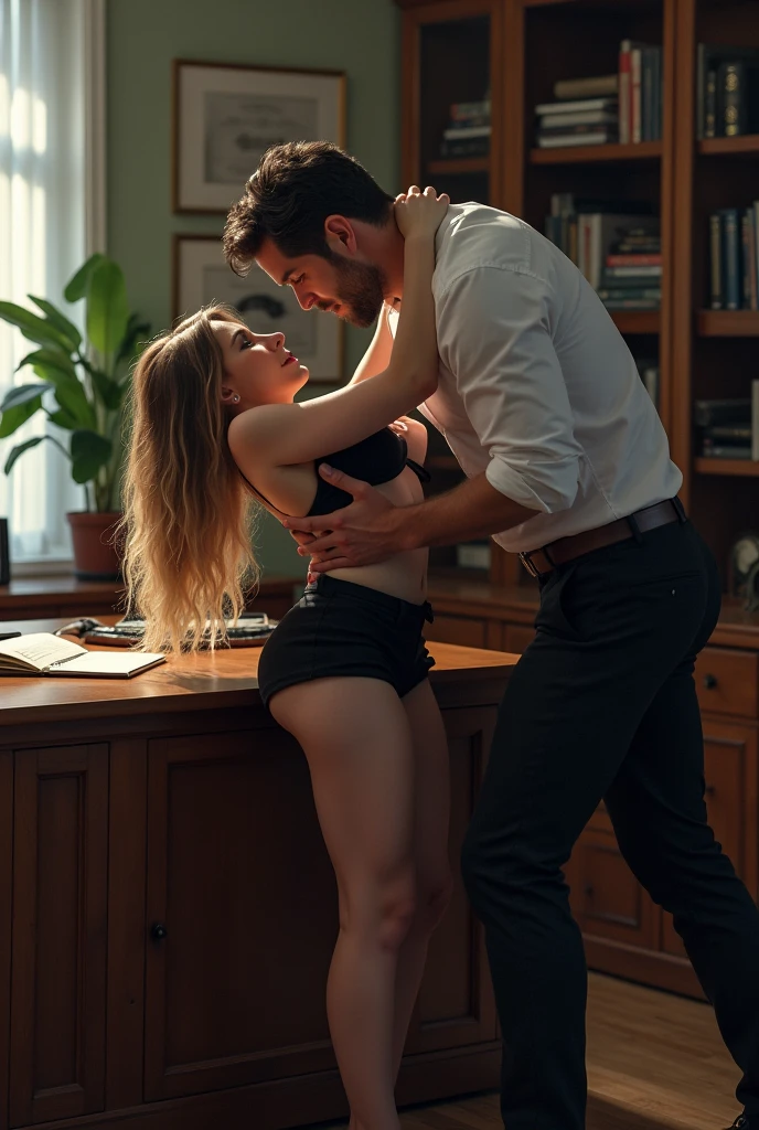 Naked schoolgirl with big curves and the teacher looking at her with a horny face