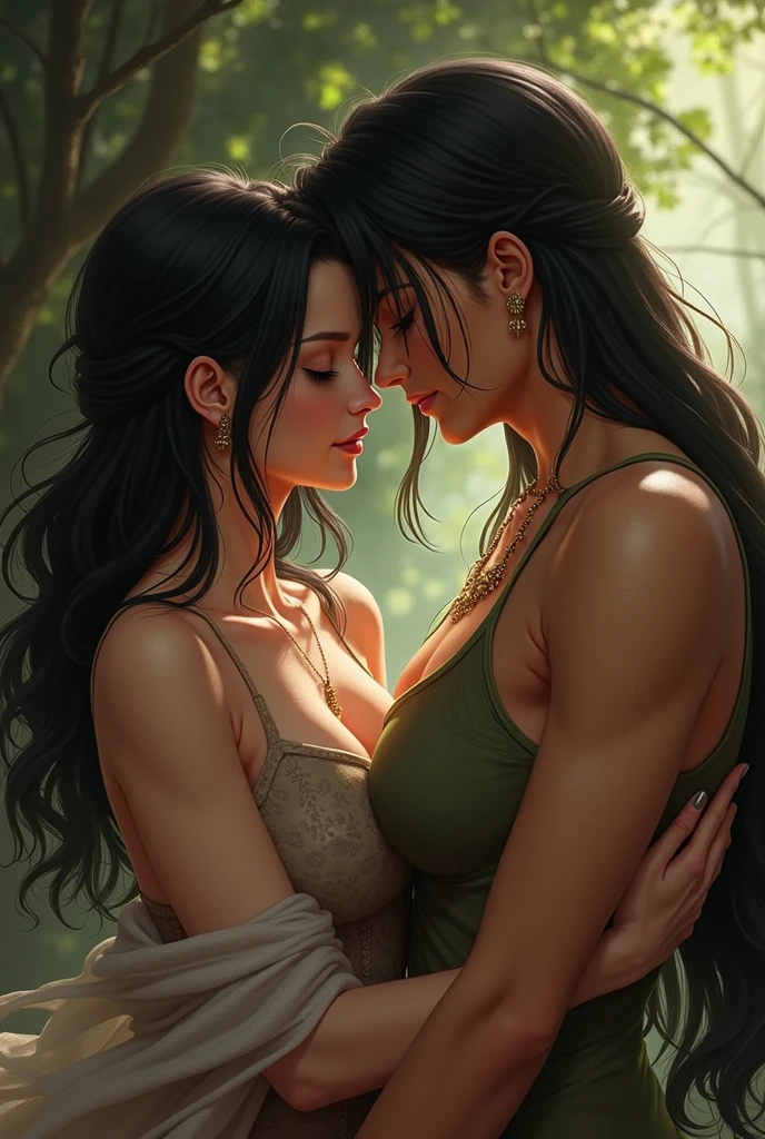 Generate images of lesbian Indian muscular women kissing