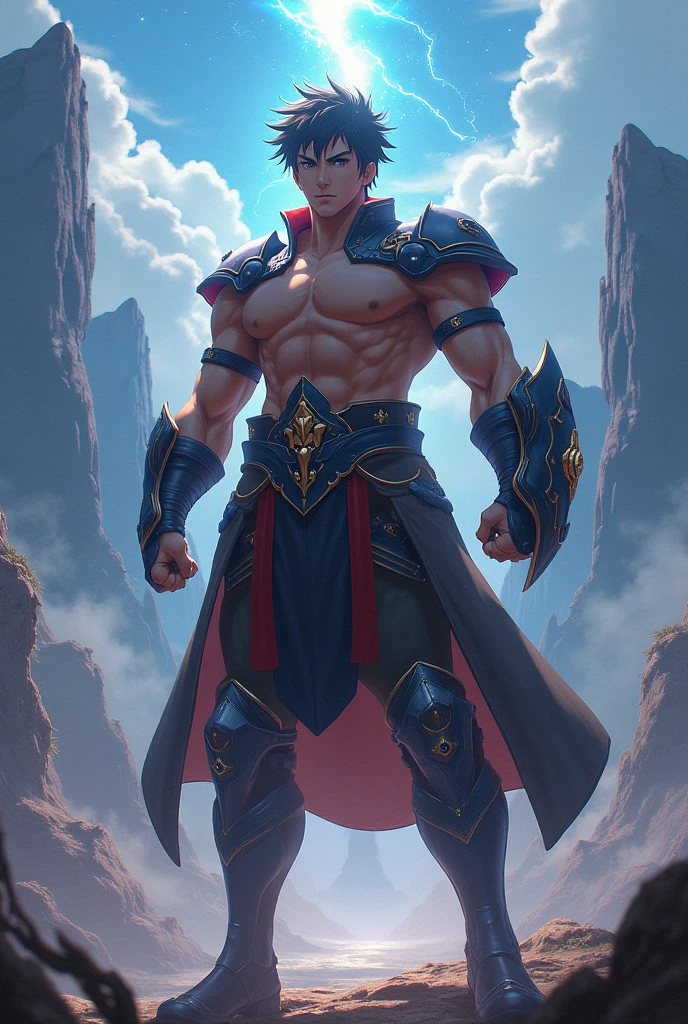 Official Art, Unity 8k wallpaper, super detailed, beautiful and beautiful, high quality, beautiful, masterpiece, best quality, male muscle warrior arm veins, alpine, chinese man, animal skin skirt, giant, fantasy, forest --auto