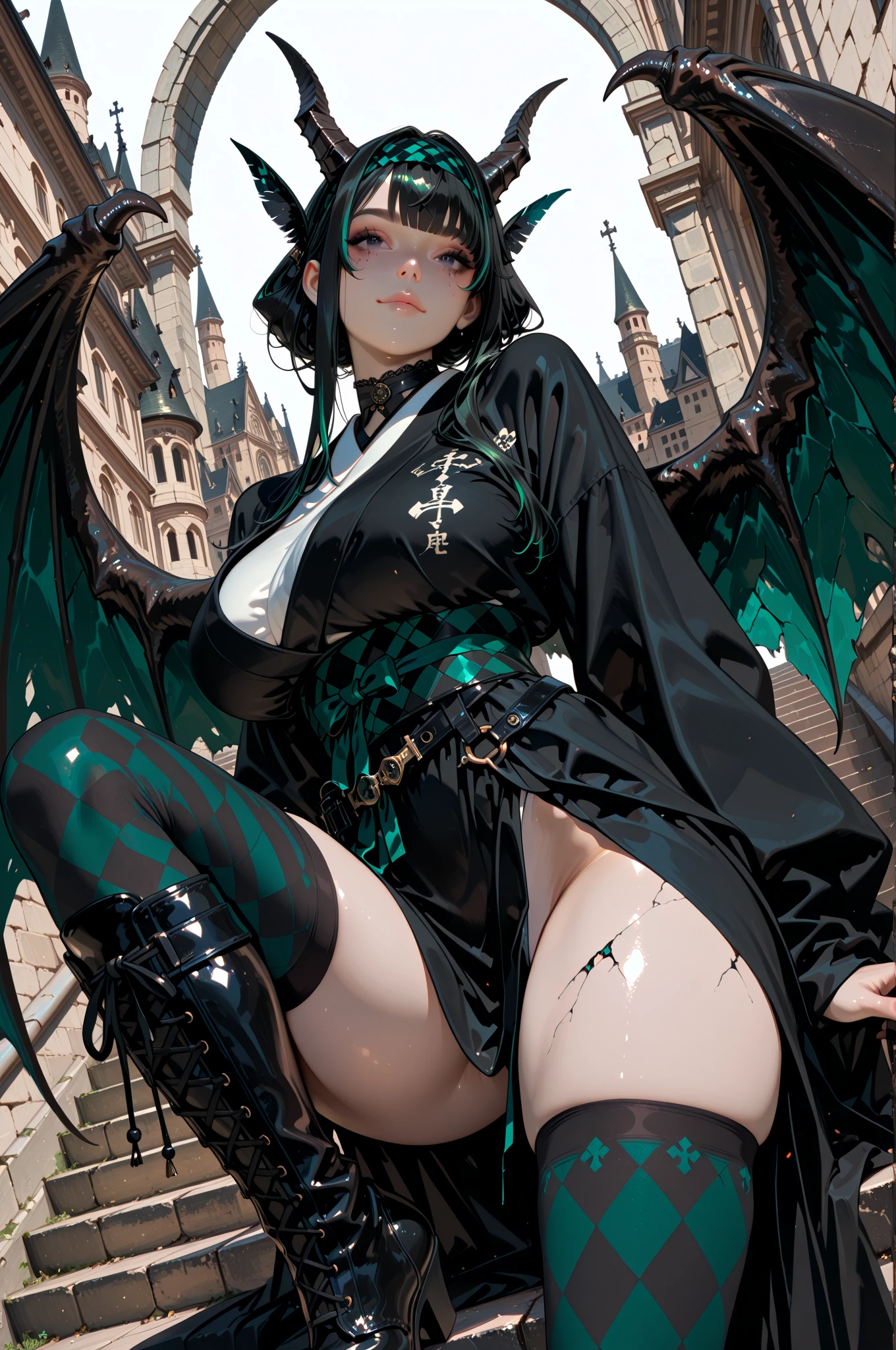 Perched atop a crumbling skyscraper, the Giantess Goddess surveys the sprawling city beneath her. Her golden skin glows in the evening light, and her dark, alluring eyes glint with cruel intent. Sitting with one leg draped over the edge, she dangles her other foot playfully, causing tremors with each tap. She leans forward, her immense form casting a shadow over the tiny humans below, who gaze up in terror and awe. With a wicked smile, she reaches down, plucking them from the streets like toys. Her fingers tease and caress, their helpless squirming against her skin sending shivers of delight through her. She presses them close, savoring their panic and pain, each crushed body and toppled building amplifying her dark, sensual pleasure. The city is her throne, its destruction the ultimate expression of her erotic dominance.

