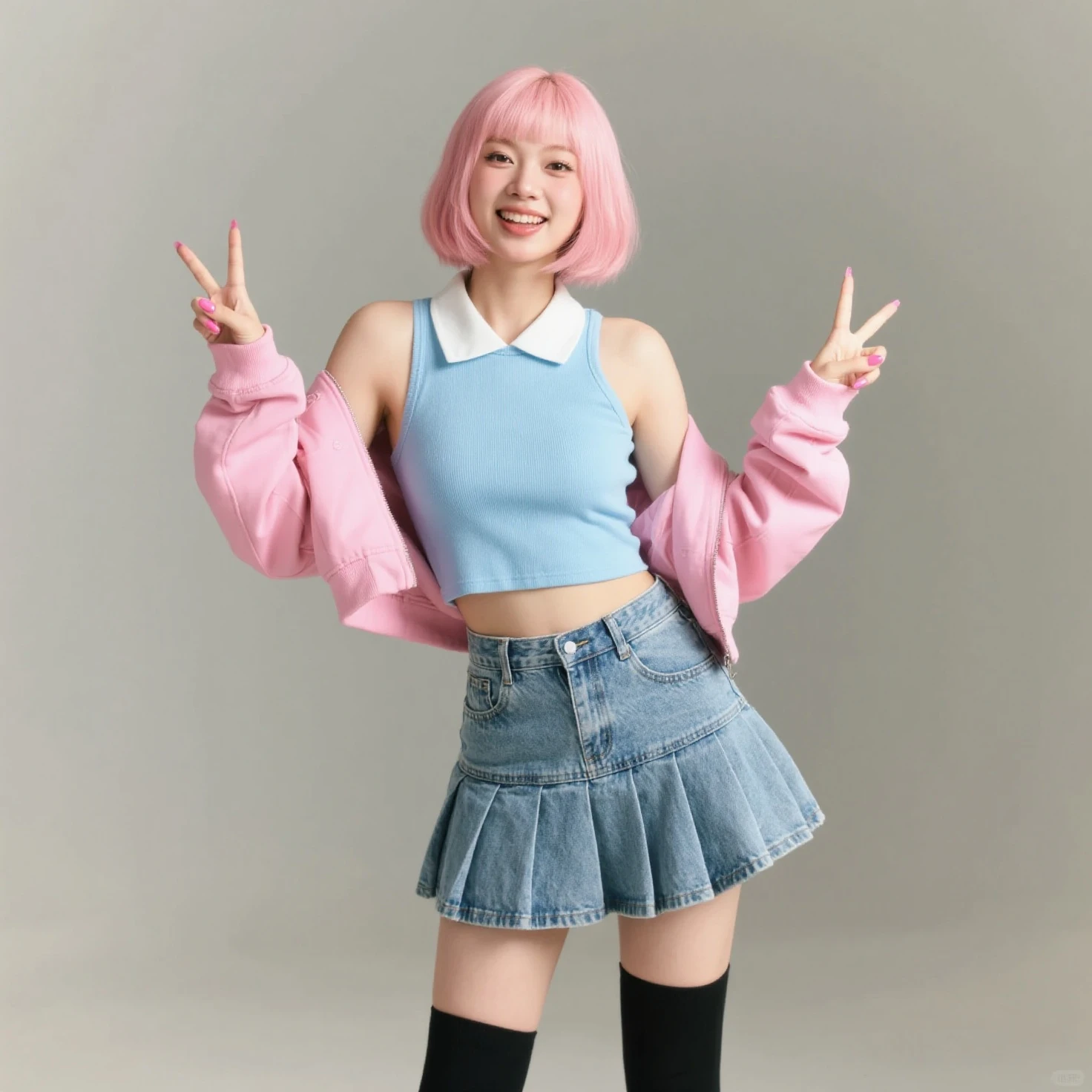 Fun Disney Pixar character 2 pink hair with a blouse with a star and an r in the middle Pink and half black hair aged 19