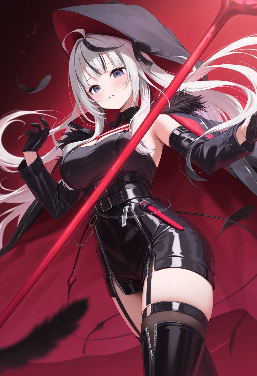 pale skin,dark风,wearing leg rings,white stockings,black eye shadow,red eyes,Abstinence,dark,stick out your tongue,camel toe