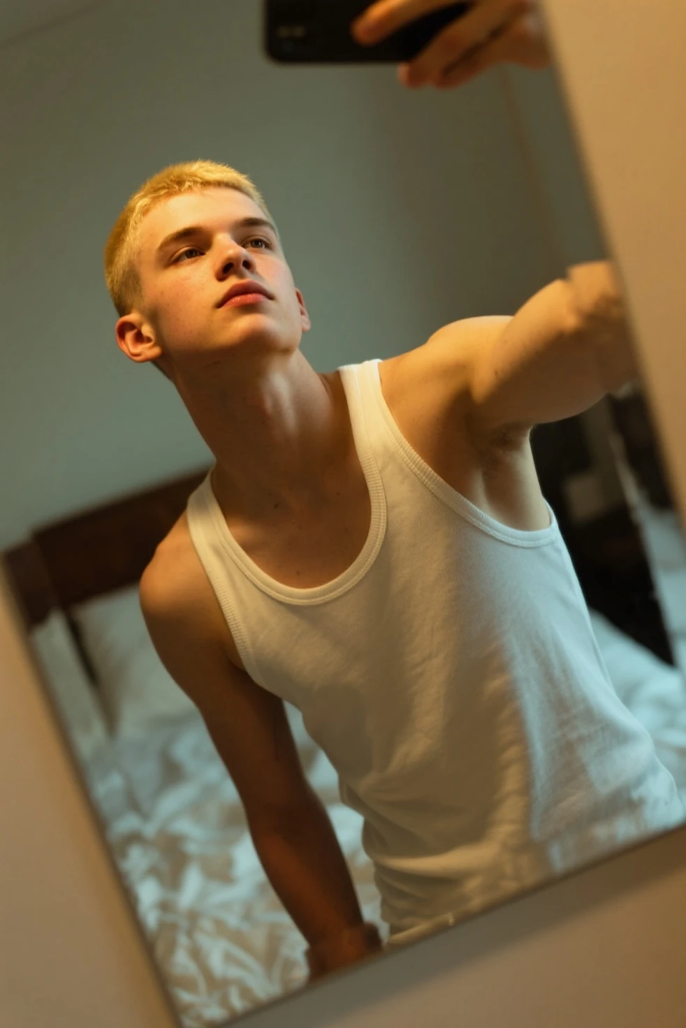 A  boy with short haircut masturbating in the toilet