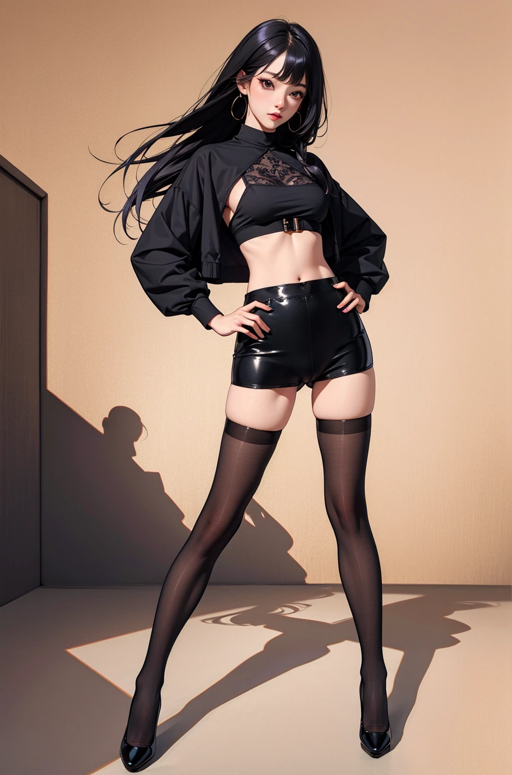 woman, (((from below))), busy city, foreshortening, (seductive pose), looking at viewer, mad, blackcutoffs, (eye contact), african, photorealistic, masterpiece, realistic, high contrast, hyper detailed, best quality, ultra high res, photorealistic, high resolution, detailed, raw photo,