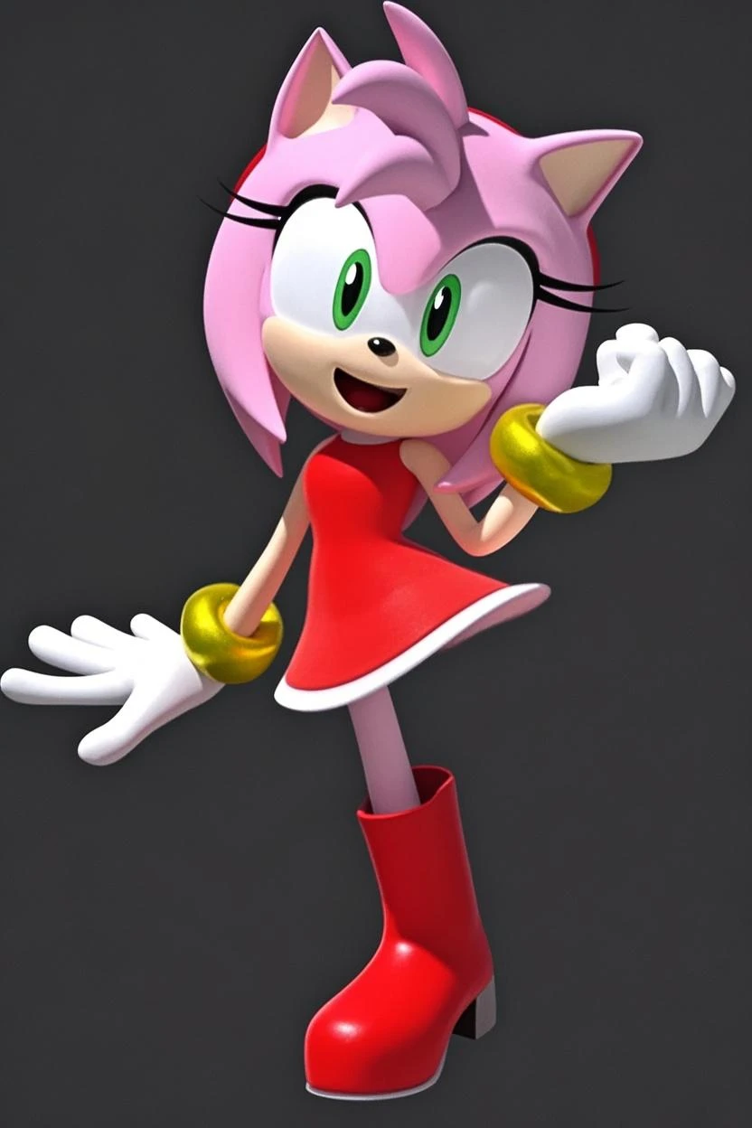 <lora:Amy_Rose:0.8>, Amy_Rose, 1girl, solo, looking at viewer, smile, open mouth, simple background, hair ornament, dress, standing, full body, ahoge, :d, sleeveless, sleeveless dress, short dress, red dress, happy, outstretched arm, clenched hand, white outline