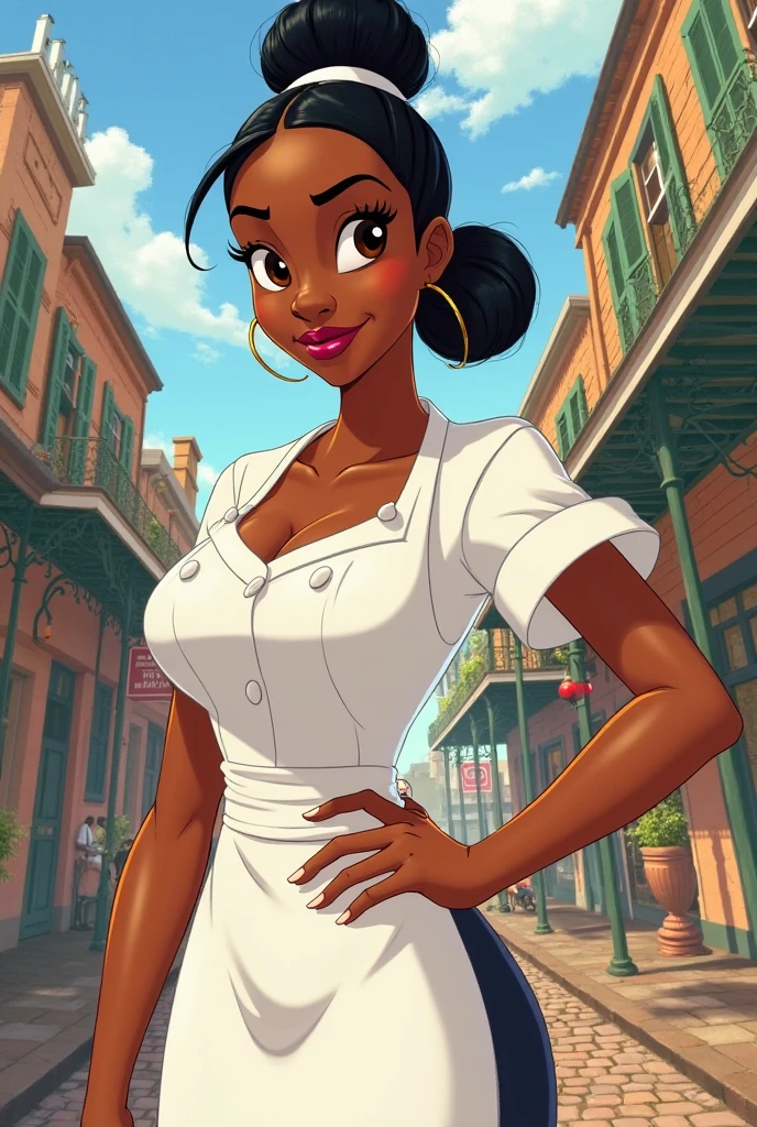 there is a woman wearing a white hat and a white dress, a pastel by Marie Angel, instagram, rococo, soft devil queen madison beer, wearing white silk hood, curly bangs, she has olive brown skin, tessa thompson inspired, brown skin. light makeup, ☁🌪🌙👩🏾, her face framed with curls, with brown skin, cute complexion