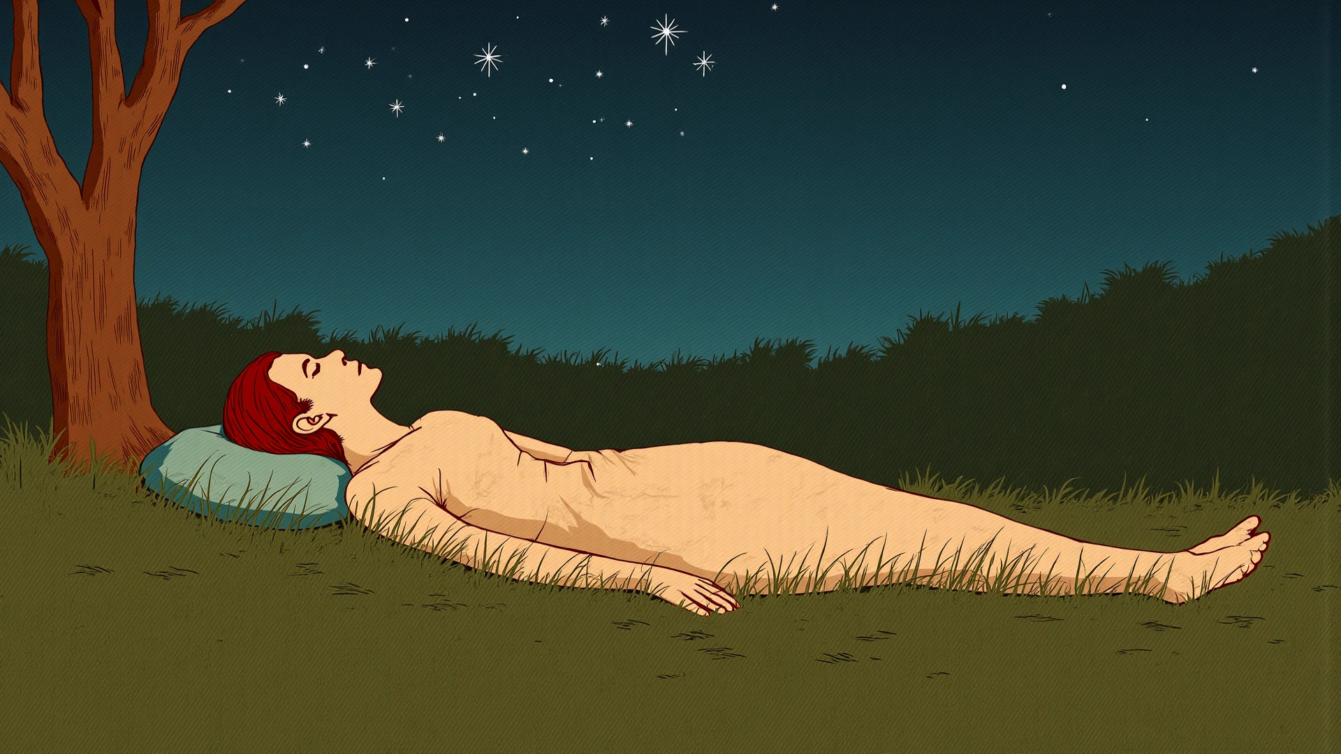 <lora:Aether_Watercolor_and_Ink_v1_SDXL_LoRA:1> a man lying down looking at the sky at night, watercolor and ink, greek myth