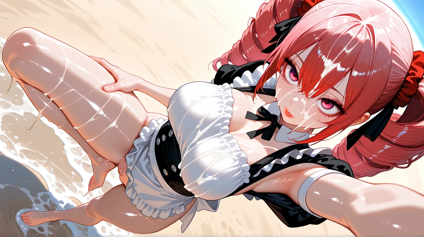 masterpiece, Highest quality,High resolution,Dorothy, Pink Hair、Black eyes、Large pupil、Braid, Black Dress、Cowboy Shot、Line art、Pencil drawing、 fully exposed、Torn Dress、NSFW、Outdoors