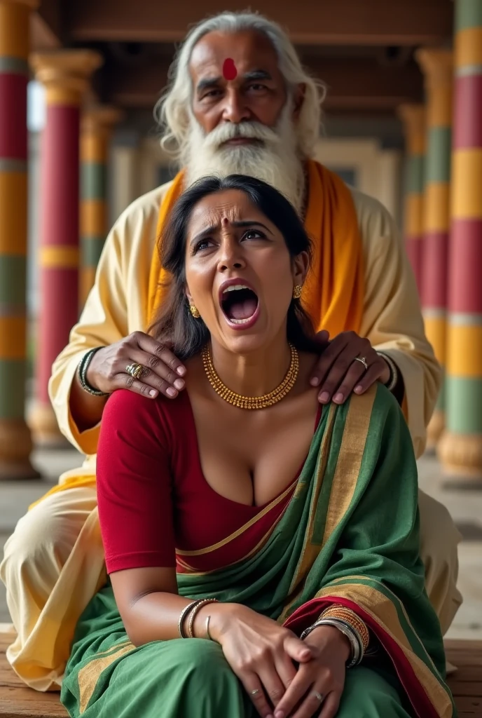 A beautiful married woman is getting rape in a market, men around her trying to make her naked by taking off her saree, she is screaming, everyone holding her hands and breasts, she has hug breasts, red dot on forehead, bindi, crowd area, rap, sexy, porn, beautiful women, pretty face, hair tied in braid, braid hair. Necklace and jewellery , kneeling, screaming and crying, begging to stop, crowd, ((men around her)), ((men rape her badly)), rapping her on market road, she is begging to stop and crying