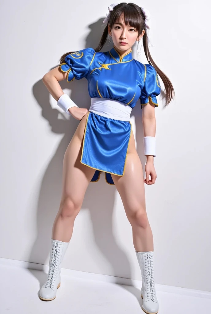Sexy woman in skimpy sailor uniform, standing split at a desk silk shiny pantyhose, (((white shiny sheer pantyhose))), UHD, (Ultra High res.photorealistic:1.4), (((silk dark navy blue pleated skirt)))