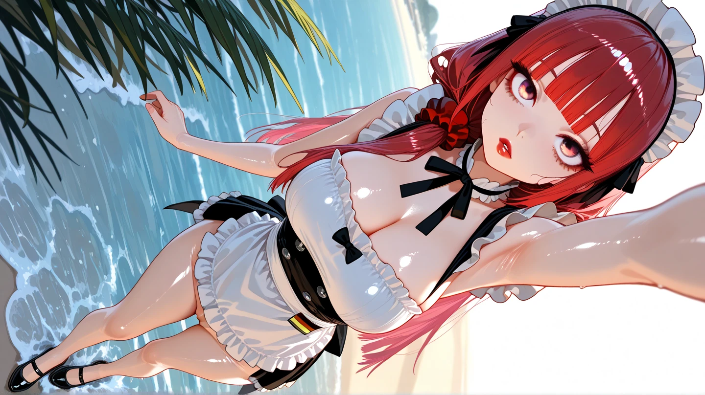 maid pelirroja en bikini acostada sobre una maid rubia en bikini