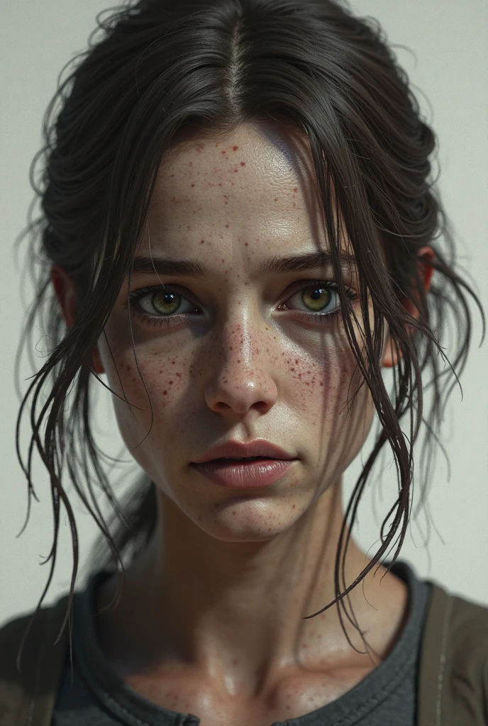 (8k, RAW photos, top quality, masterpieces: 1.2), (realistic, photorealistic: 1.37), ultra detail, ultra high resolution, viewer gaze, skin texture, (curve: 0.4) film lighting, professional lighting a close up of a person with long hair, art by wlop and greg rutkowski, ellie (last of us), madison beer girl portrait, resembling a mix of grimes, extremely realistic ((Realistic Lighting, Higher Quality, 8K , Masterpiece: 1.3 )), clear focus: 1.2,
