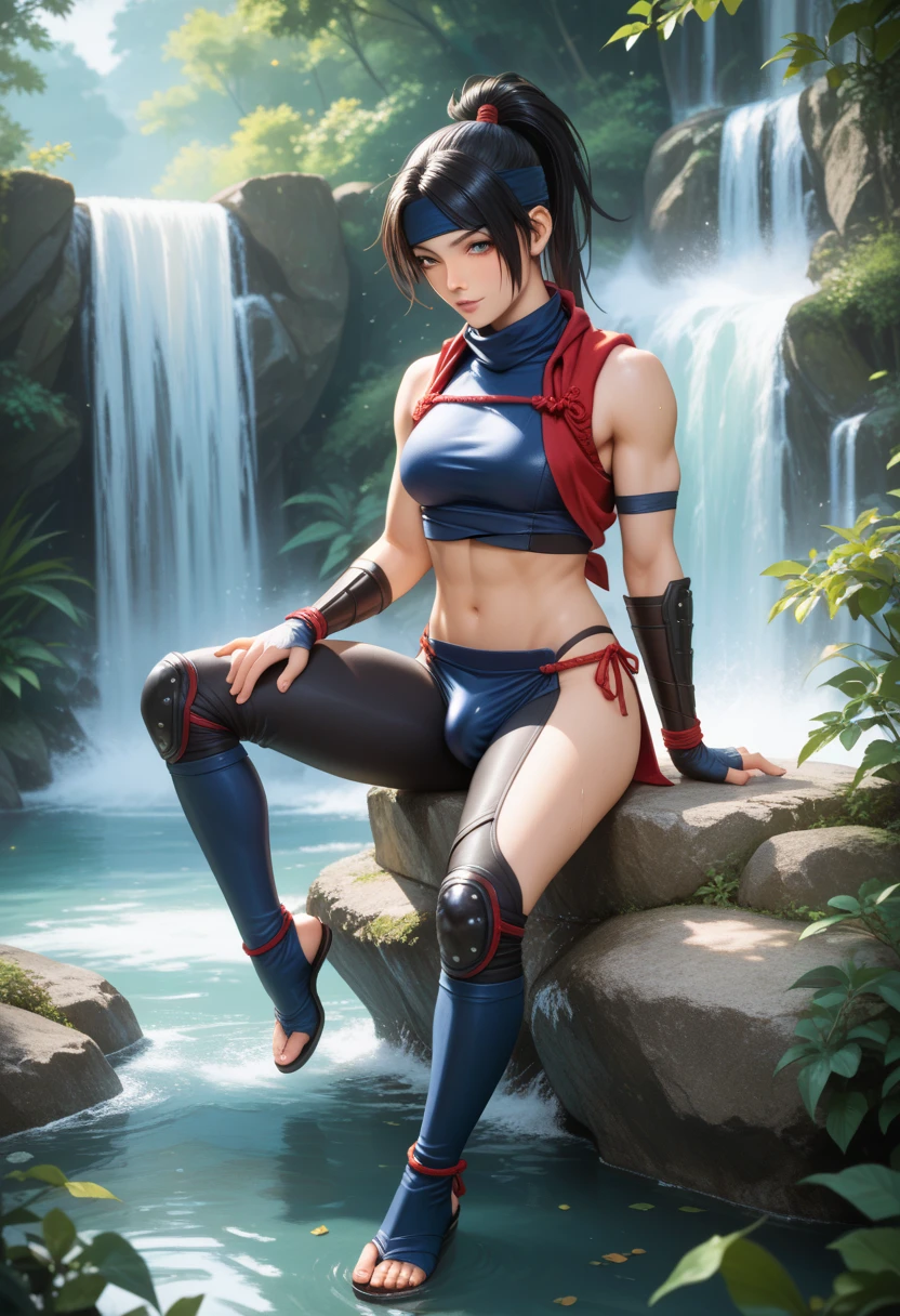 master part, absurdos , (detalhes intrincados), (colorido),Cinematic lighting,tiro de busto,extremamente detalhado CG unidade 8k papel de parede,Tendas\(Shippuden\), 1girl, sozinho, sbikini, hand on hip,protetor de testa, konohagakure symbol, headband, Olhando para o Viewer, ao ar livre, Floresta de Bambu, franzir, (seios grandes), (cintura magra), ((pose sexy))