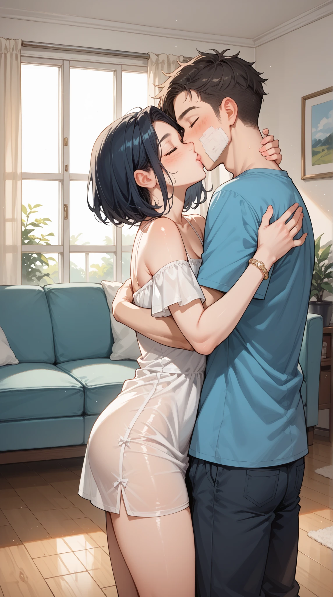 (Practical, photo-Practical:1.4), (best quality,masterpiece:1.2), RAW photos, high resolution, Intricate details, Extremely detailed, Clear focus, Movie Lighting, (whole body, Frontal photography:1.5), (couple, Two girls, A tall girl and a short girl:1.6), Japanese women standing, (couple hugging tightly each other and kissing roughly:1.5), (Grabbing another person's arm, Grab someone else's ass), Leaning against the wall outside the classroom, The face becomes smaller, Thin, slim的, slim, Thin legs, (Casual suits, skirt, Bare Legs, sock, Loafers, Wearing Tokiwadai School:1.4), Black Hair, (Delicate face, Beautiful and delicate eyes, Delicate nose), Pale skin,
(Own, Frequent urination while hugging each other, urination:1.8), (big piss pit, Urine stains, Urine runs down the legs),
Photo Background, indoors, hall,