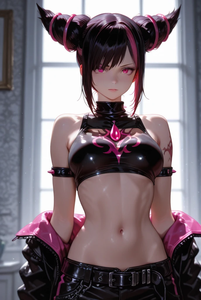 ((Raw photography,top-quality,hight resolution,Ray tracing,nffsw,Best Quality,Post-processing,portlate.3D,PureErosFace_V1:0.7,),(( Shiny dark red leather bondage outfit,golden luxury embroidery,Dark red BDSM,mistress,Bold figure,tight skirts,)))((((short hair hair,Emphasize cleavage,huge tit:4.0,Thin leg,Otto's eye,Elaborate depiction of limbs,a small nose,Have a perfect body,sleeveless,)))),((tthin eyebrows,long eyelashes,smil,二重まぶた,Vibrant eyes,looking down on viewers,red lipsticks,)),Create beautiful light effects on the background,Light Particle Filter,(finerly detailed face:1.3),chies