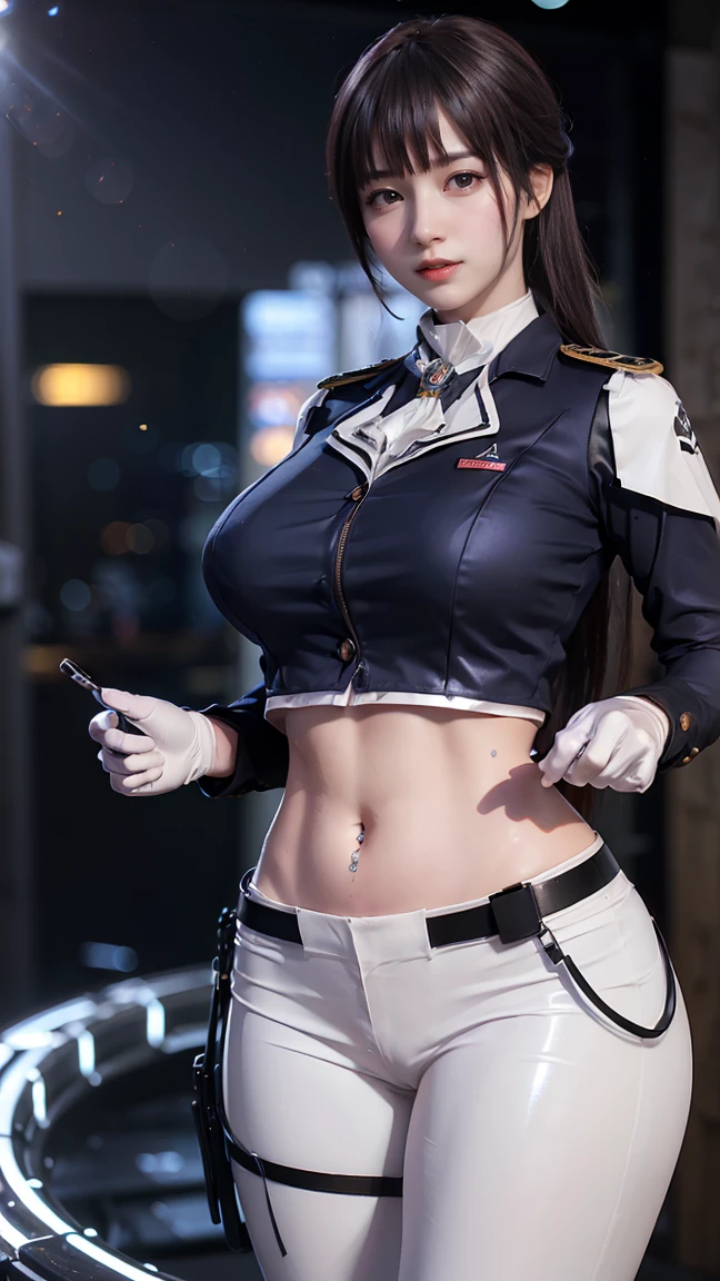 Very detailed CG, 1 girl, red face, slightly open lips, soaked body, plump and symmetrical breasts, raised buttocks, long white trench coat, no underwear, two breasts of buttons, white military cap, white gloves, white boots, green wavy curls, tattoo, chest bulge close-up, buttocks close-up, multiple angles, black sky, dark castle, torches, dynamic angles, flowing, 8k wallpaper, masterpiece, best quality, super detailed, best lighting, best shadows