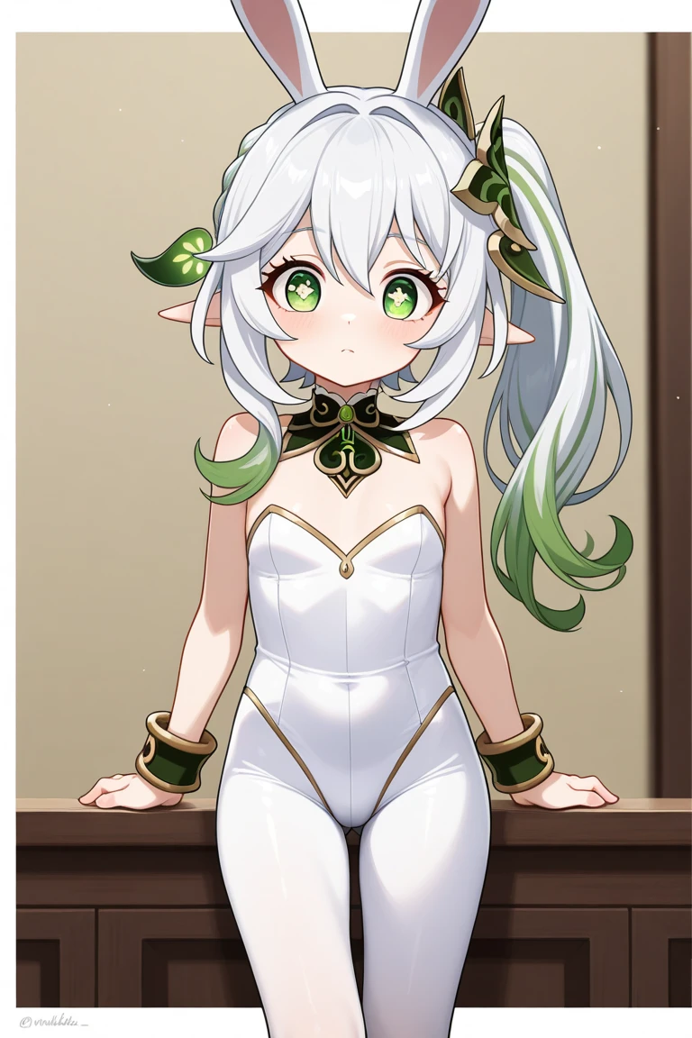 NSFW,nahida_genshin long hair、Green Eyes、bangs、Pointy Ears、hair ornaments、Gray Hair、Symbolic eyeulti-colored hair、Side Ponytail、Gradient Hair、Green Hair、Hair between the eyes、Cross pupil,Embarrassed,blush,(Perfect hands),(Perfect Anatomy),(masterpiece),(highest quality),Coffee shop,nice feet