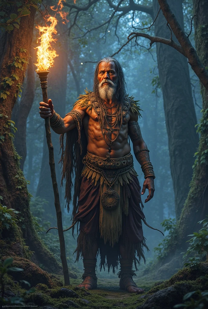 Indigenous man with a pact with Mother Nature new br
Using magic
With a staff