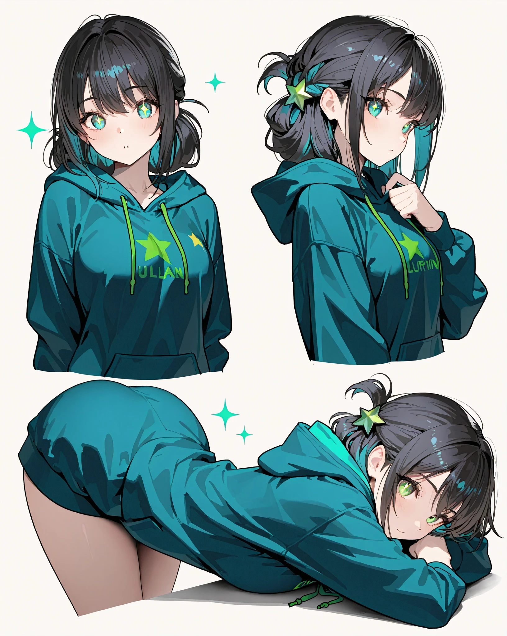 Under the legend，Chara，Teenage girl，sexy for，green color，short crop top，hot pant，with short brown hair，The face is red，Underwear model，lust，Hand repair，the detail，X-rated， The clothes ar，k hd，no underwares，ssmile， television show，Upturned buttocks，out your tongue，Playful，Back Shadow，Buttocks close up，cleanness，Lace edges