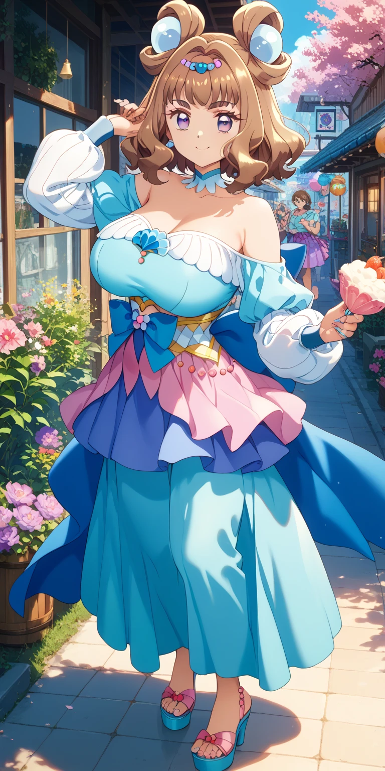 masterpiece, Highest quality,One adult woman,Gosgarh,Frill dress 8k,High resolution, ( flower_Styler:1.2)(Rainbow Candy:1.2),huge huge huge breasts,