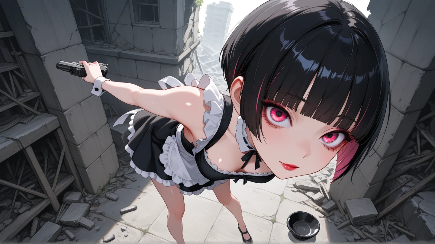 <lora:lambda-000070:0.7>, best quality, ultra fine, BREAK, <lora:bofuri maple s2-lora-nochekaiser:1> , (maple:1.2), purple eyes, ahoge, hair ornament white, (black hair:1.2), (black armor:1.3), (red markt:1.4), <lora:Trapped_In_WallV2:1> , (stuck in wall:1.5), stuck in wall,