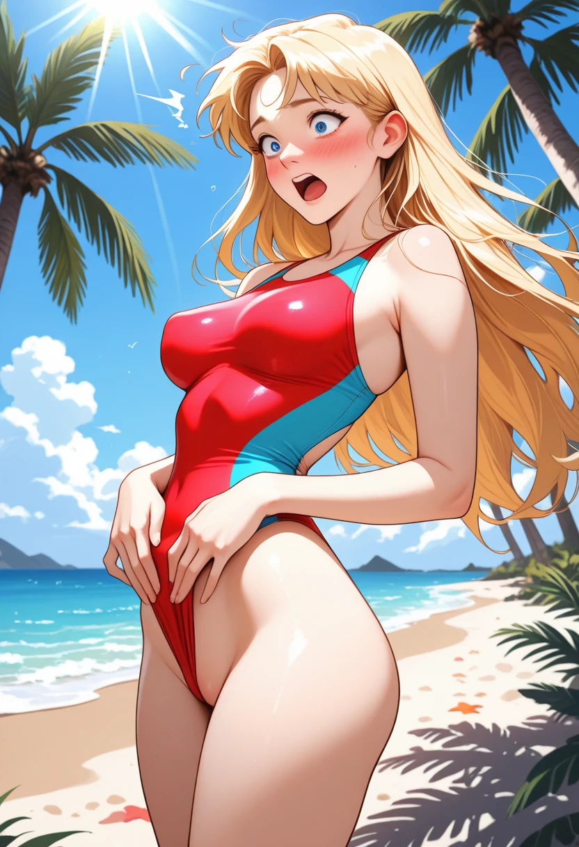 (high quality), anime style, source_anime, 8k, extremely detailed, organic details in scenary, (High detail), Solo, ((italian blonde female)), ((reverse suspended congress sex)), (sexy face), ((bikini)), ((pretty perfect model hourglass-shaped body)), (beach scene),
