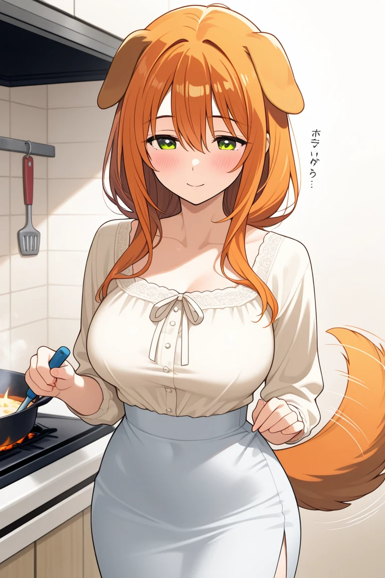 masterpiece, best quality, firefox-chan, topless, naked apron, blushing, furrowed brow, kitchen <lora:firefox-nvwls-v1-000012:0.8>