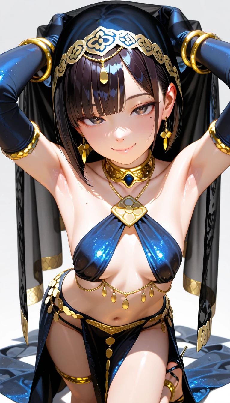 Cleopatra,black hair,Simple background,Sexy,breast,gold jewelry,cute,

