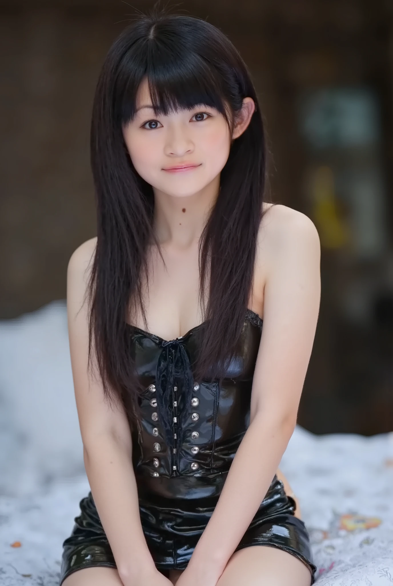 full body、Full Body、Slim、Skinny、Short Height、 body type、small bust、human size、(((sitting cross leged)))、spread legs、BDSM、Queen、mistress、(((girl)))、(((solo:1.8)))、(((black latex elbow gloves:1.4)))、(((black latex corset dress:1.4)))、(((The corset dress is adorned with beautiful lace)))、(((corset dress with shoulder straps)))、(((black latex tight mini skirt:1.4)))、(((black thigh-high boots:1.4)))、(((Black rubber tights:1.tiletto heel boots:1.tiletto Boots:1.4)))、(((black latex high leg panties)))、(((black latex bra)))、(((Black leather collar)))、(((sexy pose:1.4 )))、Wide legs:1.2、(((erotic)))、(((cowboy shot)))、close-up、(((place your hands on your hips)))、beautiful eyes with highlights、Completely Bound、perfect 2 anatomical arms、perfect anatomically based 2 legs、(perfect 4 fingers and 1 thumb)、Supreme Masterpiece、Masterpiece、absurdres、High Definition、Hi-Res 8k、detailed faces with ofisu、detailed eyes、Detailed Hairstyle、 Highest Quality, Hi-Res, Yujia Maeda、solo、Indoor、luxury hotel bedroom、SM Exclusive Hotel、girl sitting cross-legged on bed、staring at viewers、Dutch angle、Smile Yan