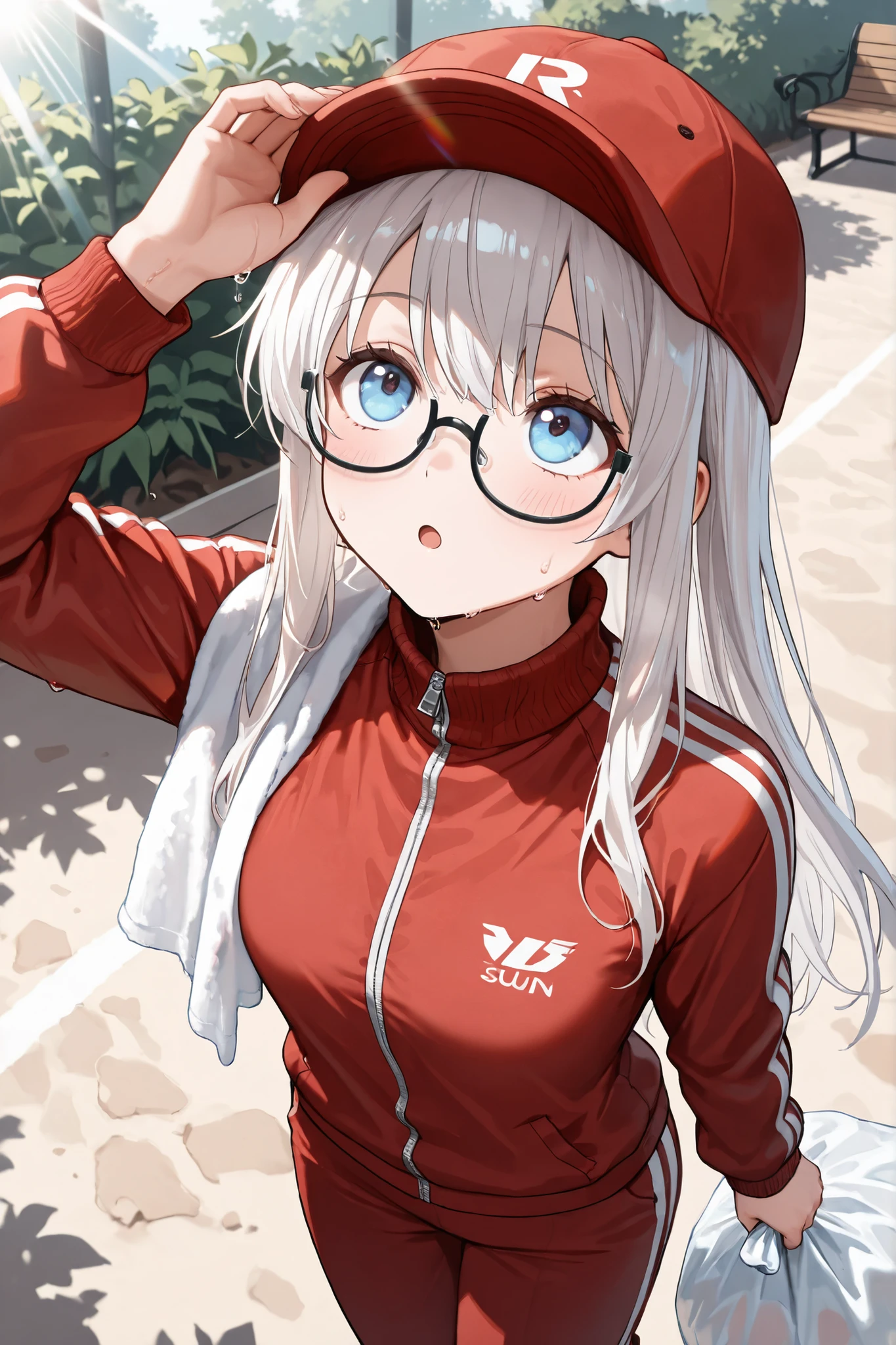 masterpiece,best quality,1girl,mature female,toriel,purple eyes,bangs,furry,furry female,goat girl,goat ears,horns,animal nose,(body fur,white fur:1.2),white hair,crop top,red jacket,open jacket,denim shorts,seductive smile,half-closed eyes,standing,(hands in pockets),sweatdrop,town,outdoors,cowboy shot,<lora:Concept-control tool-add_detail-CyberAIchemist:0.7>,<lora:ChumpyChoo_Char_Toriel:0.7>,