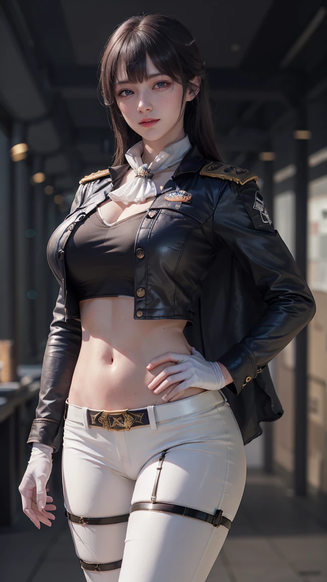 22 years old, (milf:0.8), (solo:1.5), (sfw:1.25), cute breast, beautiful breasts, medium tits, thin waist, big ass:1.0, Raised sexy, (beret, black jacket, open clothes, cleavage, midriff, black shorts, black thighhighs, thigh strap, fingerless gloves, single glove:1.2), blue eyes, light smile, big , Revimpling fabric, earrings, Hand gloves, detailed face,(smoking:1.3),long hair,side ponytail,hair between eyes,bangs,detailed and beautiful eyes,beautiful detailed lips,Rolling her eyes,manner,hair over one eye, (ultra high resolution, 8K RAW photo, photo realistics, thin outline:1.3, clear focus), best qualtiy, natural lighting, textile shading, blurry back ground, field depth, (Bright pupils, fine detailed beautiful eyes with highlight:1.3, high detailed face), Red lip, fine realistic skins:1.1, looking down viewers:1.3, (dynamic angle:1.3, front view:1.1, breast focus:1.3, from below:1.2), (dynamic posing:1.5, sexy posing:1.2),Youghal, side lock, hair ornaments, hair band,nice,garden background,artistic rendering,Super detailed,(highest quality,4k,8K,High resolution,masterpiece:1.2),Bright colors,studio lighting