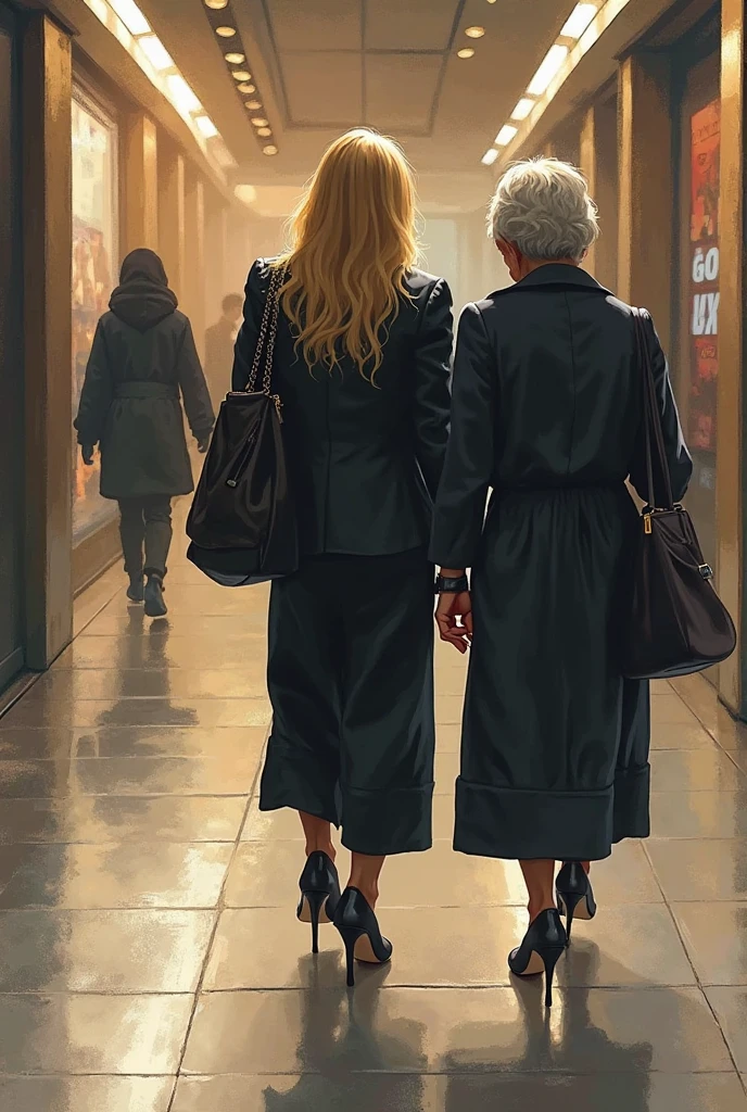 Una imagen espectacular. A medium shot of a beautiful young woman of about 23 years and her sister of 27 years even more impressive, are of Germanic origin. The two are together holding hands strolling down a New York street on a Saturday night on their way to party areas........................... Realismo extremo, detalles locos, intricate composition, cinematic quality, perfect photography, Colores sublimes.