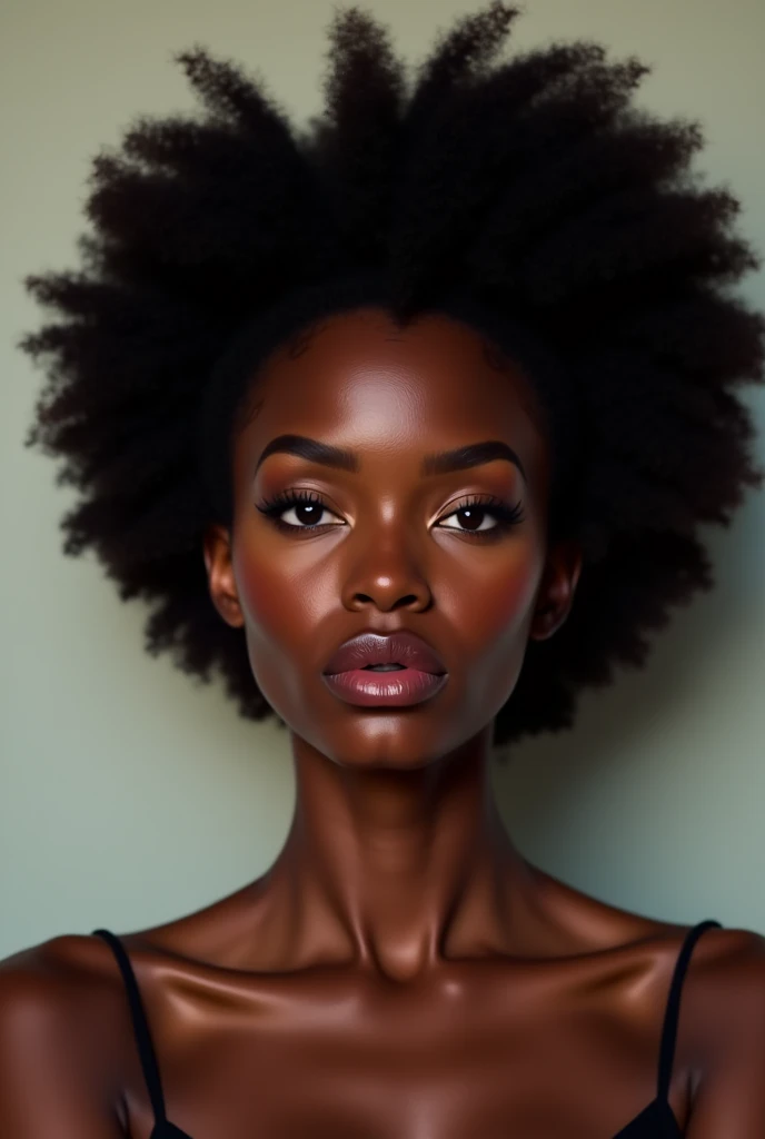 A beautiful black young woman with Afro in her 20s. She should be realistic and human
