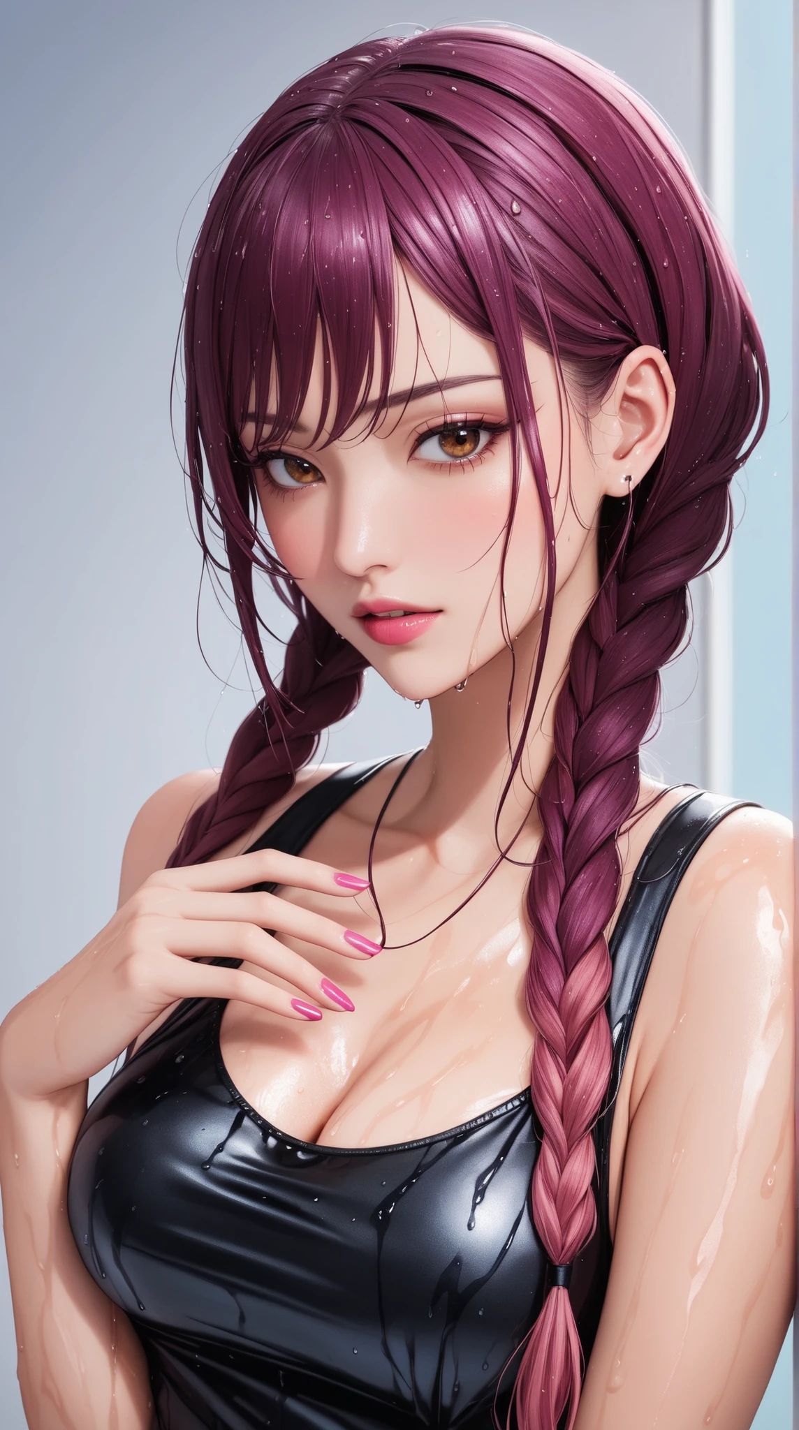 (Best Quality: 1.1), (Masterpiece: 1.2), Portrait,
1 Girl, yuzuriha_, Purple hair, Brown eyes, Ninja, Open clothing, Cleavage, Small tits, Top knots, Mid hair, Detached breasts, White band, Grinning, Outdoors, (blush:1.1), Flowers,
Pure_Innocent_girl, pureerosface_v1, ((torso))), subjective, (((depth of field)))), pale and shiny skin, sweaty, wet skin