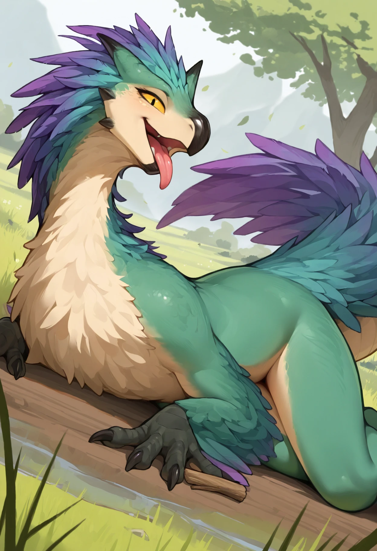 ultra-detailed, masterpiece, masterwork, high quality, best quality, hdr, posted on e621, (by darkgem), (nature, sea), nsfw, male, solo, chibi, (blue little body dragon), hairy dragon, (long silver hair, yellow eyes, white chubby shark body), (nude, micropenis, foreskin, balls), front view, dynamic angle, (wet body, Scar in one eye)