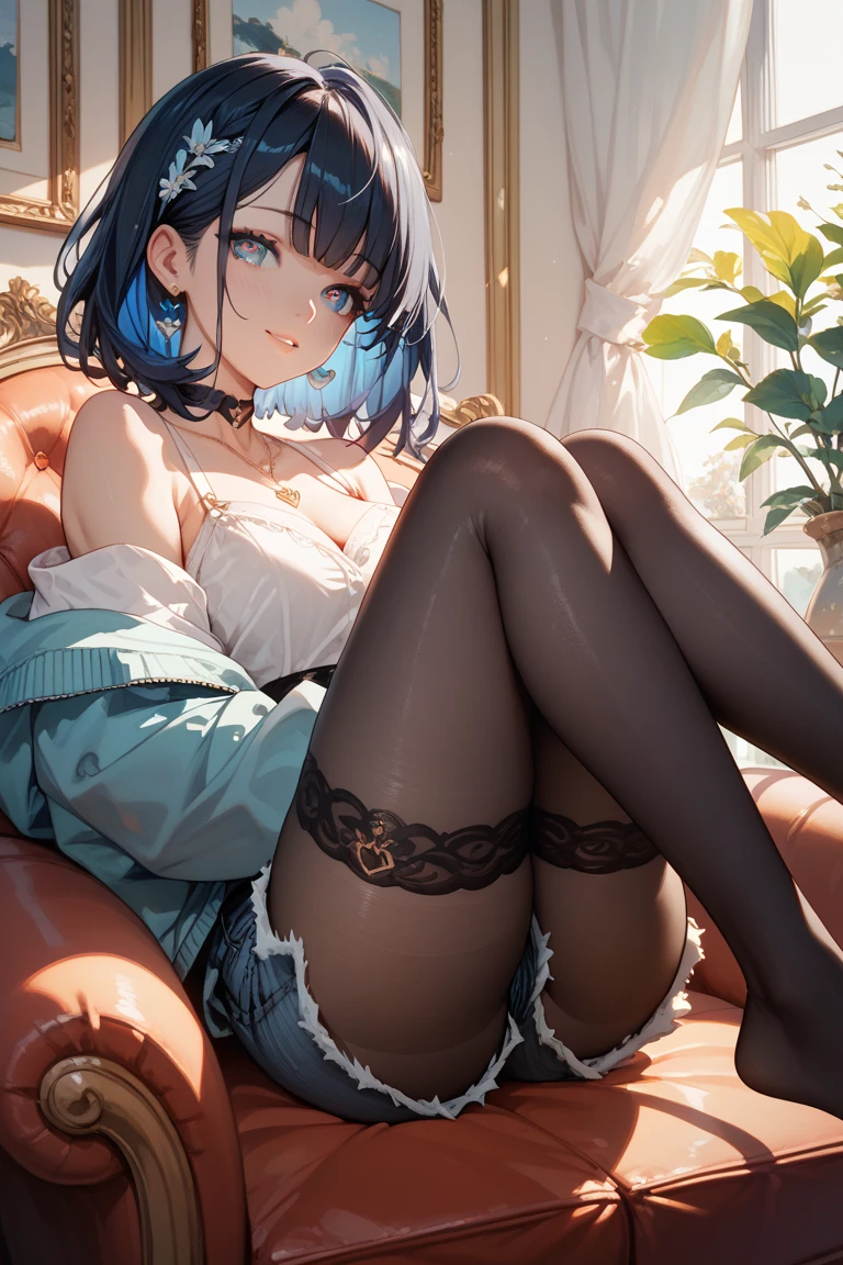 (highest quality, High resolution:1.2), (spread your legs:1.9),(raise your legs),(lie down on the lux sofa:1.7),(love hotel:1.7),(NSFW:1.3),((A girl trembling at sexual climax))、(Flipping up a skirt to show underwear:1.3)、((Maid clothes))、 fine and beautiful eyes, blue hair、short hair、Rezero Rem、Rem's thick and beautiful lips, highly detailed eyes and face, long eyelashes, Moderately:Oil, bright colors, HDR, studio lighting, Ultra-fine painting, sharp focus, Physically based rendering, extreme details, portrait, curved body, Moderately胸, perfect shape, face-to-face audience, sweaty, nice, half body photo, displayed in full frame, lace sexy underwear,baby doll、exposed bare shoulders, outside, ancient capital、wet clothes