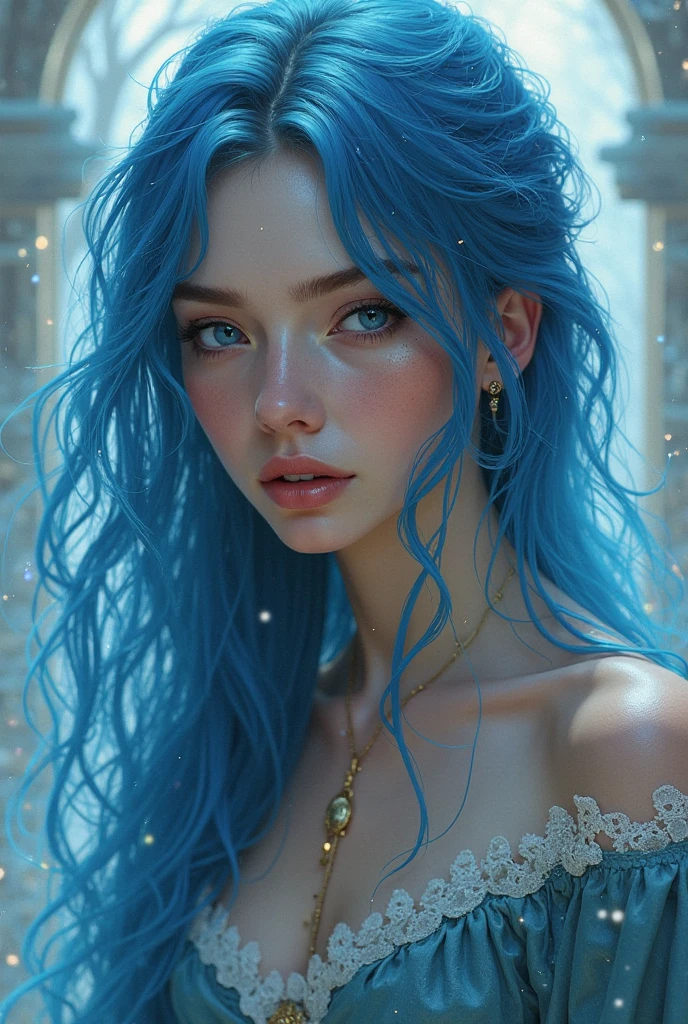 Cute girl with cool and calm personality with blue color combination, silver and purple in  positions