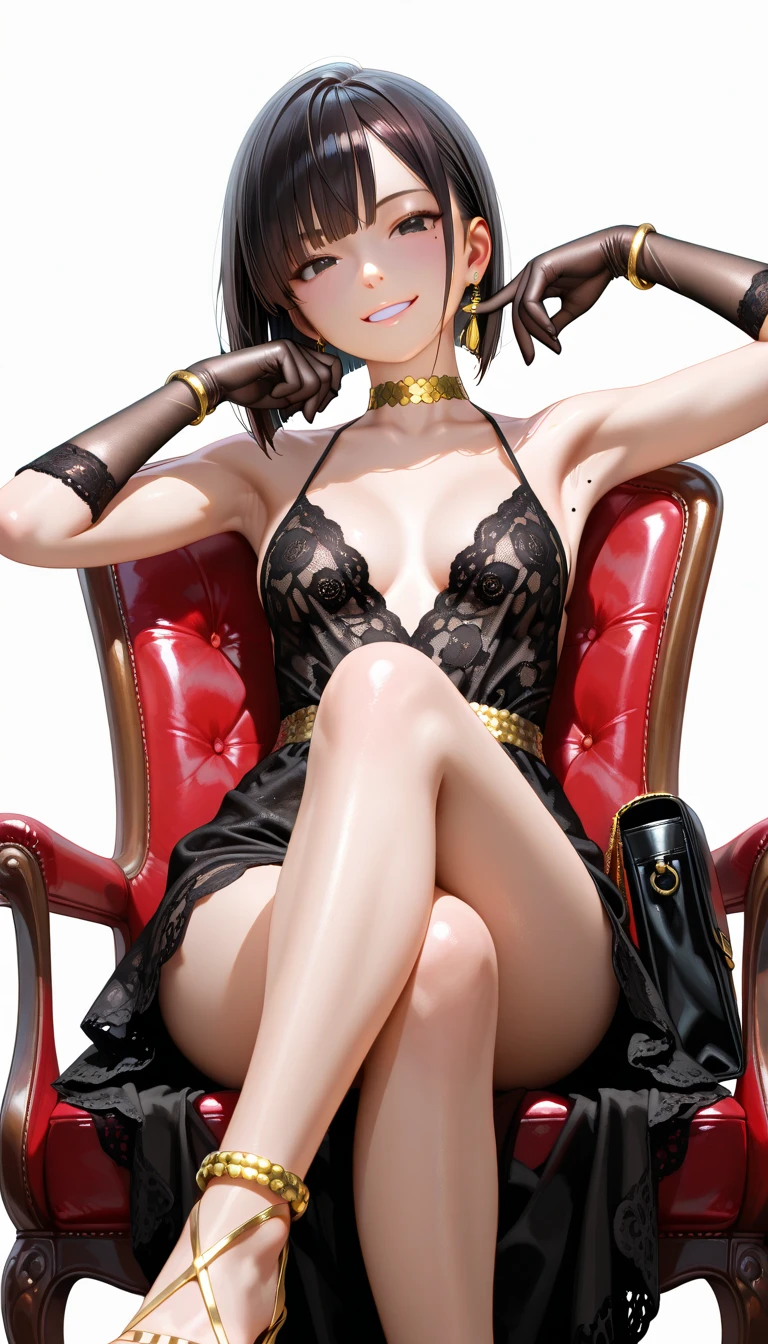 8K, (masterpiece, best quality:1.3), ((bokeh)), (short focus lens:1.4), anime style, Japanese, 1 lady, medium shot, (face light), cinematic lighting, sharp focus, (Left to Right Balance), beautiful eyes, (Perfect Hands,Perfect Fingers,Perfect Limbs,Perfect Body,Correct Human Body,Perfect Image Realism,Perfect Anatomy),
(shiny skin, detailed skin),
(NSFW:1.2),
light brown hair, short hair, bob cut hairstyle: 1.3, light brown eyes,
(green thong, green bra), (Black high heels:1.2), silver chain necklace, green piercings, silver bracelet,
milf, big hips, attractive thighs, (smile), fitness trainer, focused and professional,
sitting on a luxurious sofa, (legs spread wide:1.3), (knee up1.3), sinking into cushions,
(beautiful scenery), (Seductive bar interior, dim red lighting, luxurious decor, velvet upholstery, crystal chandeliers, polished wood bar counter, elegant glassware, Luxurious sofa, high-end furniture, velvet upholstery, ornate wooden frame, tufted cushions, gold accents, intimate atmosphere, photorealistic, high detail, wide-angle shot), very wide, panorama view, sense of depth, magnificent view,