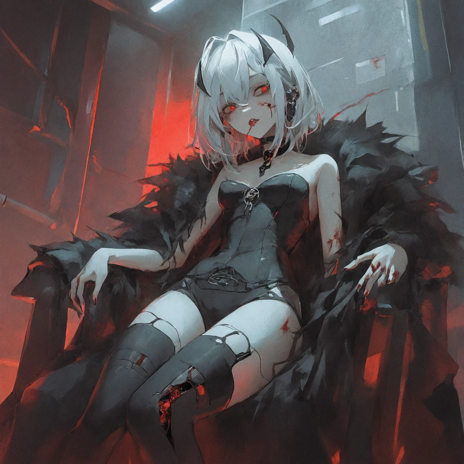 [hyper realistic:(unreal engine):realistic:,0.5,0.99:bezier], petite 1girl,(beautiful delicate face), (mist), stream of (dark magic:1.2), evil mage, (demonic), Bat wings, horns, oiled skin, red eyes, upper body, looking at viewer, puffy disheveled hair, tattered clothes,dark shadows,  (volumetric lighting), atmospheric perspective, dust particles, light shaft,(e_foxy:0.7), m_wlop, (e_landscape:0.7)