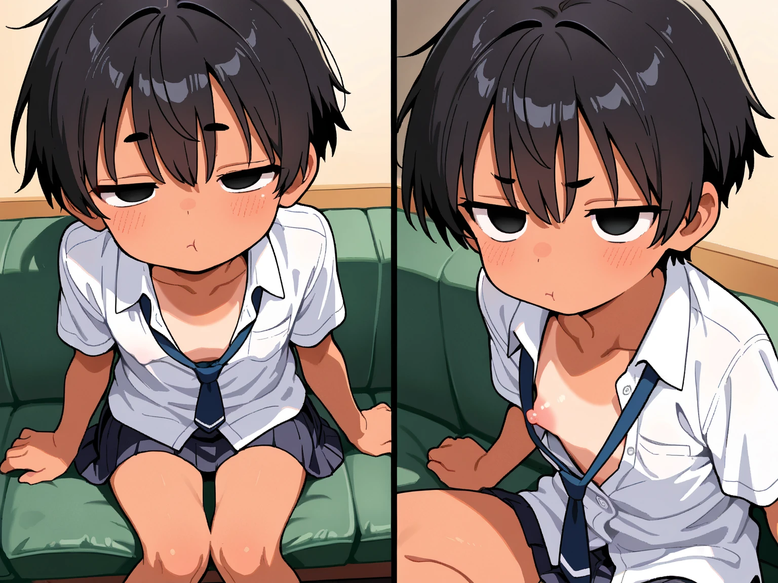 (((masterpiece))), (((best quality))), ((ultra-detailed)), (8K),NSFW,1girl,(((Tomboy))), (((boyish))), black hair, extra short hair, pixie cut,ta,Chibi,short girl,minimum girl,((kindergarten uniform)),yellow hut,(flat chest), pussy,anal,rape,hardcore,sex, virginal,anal sex,fellatio,(((gangbang))),sex from behind ,multiple boys,multiple penis,cum on face ,(bukkake),(semen),cum on body,cum in mouth,cum in pussy,cum in anus