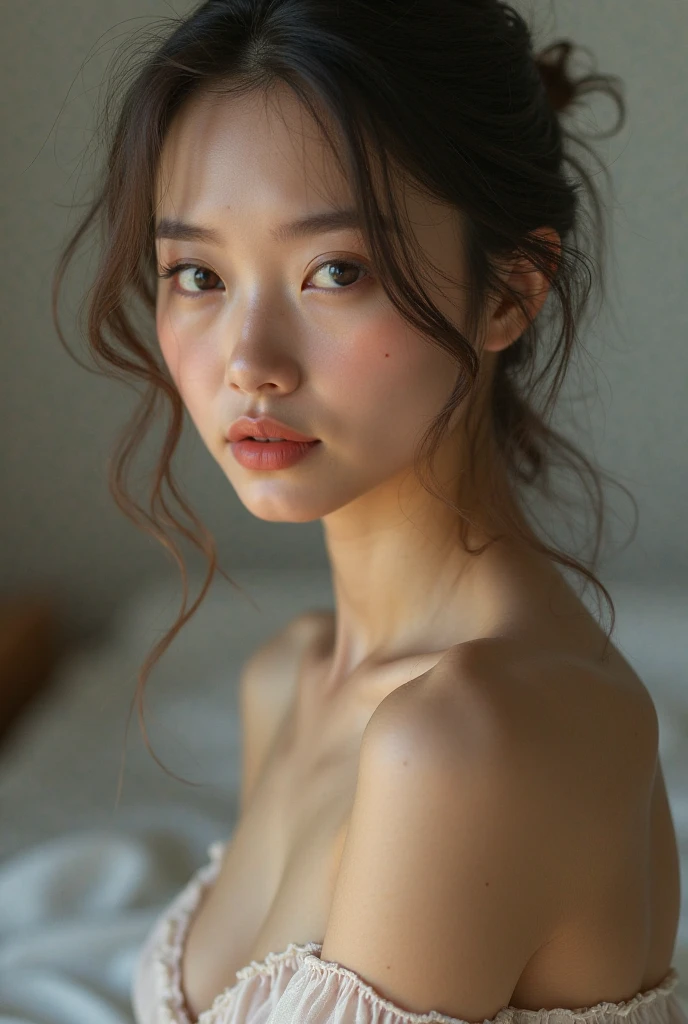 ((8k, highest quality, masterpiece、Realistic、Ultra-high resolution))、((Japanese women))、((Black Short Hair))、(Small breasts)、((thin thin eyebrows))、(((A mole in the corner of the eye)))、((Face is golden ratio))、smile、((Beautiful Face))、Beautiful Eyes、Delicate face、Toned waist、Beautiful Naked、Beautiful breasts、Full Body Shot、On all fours