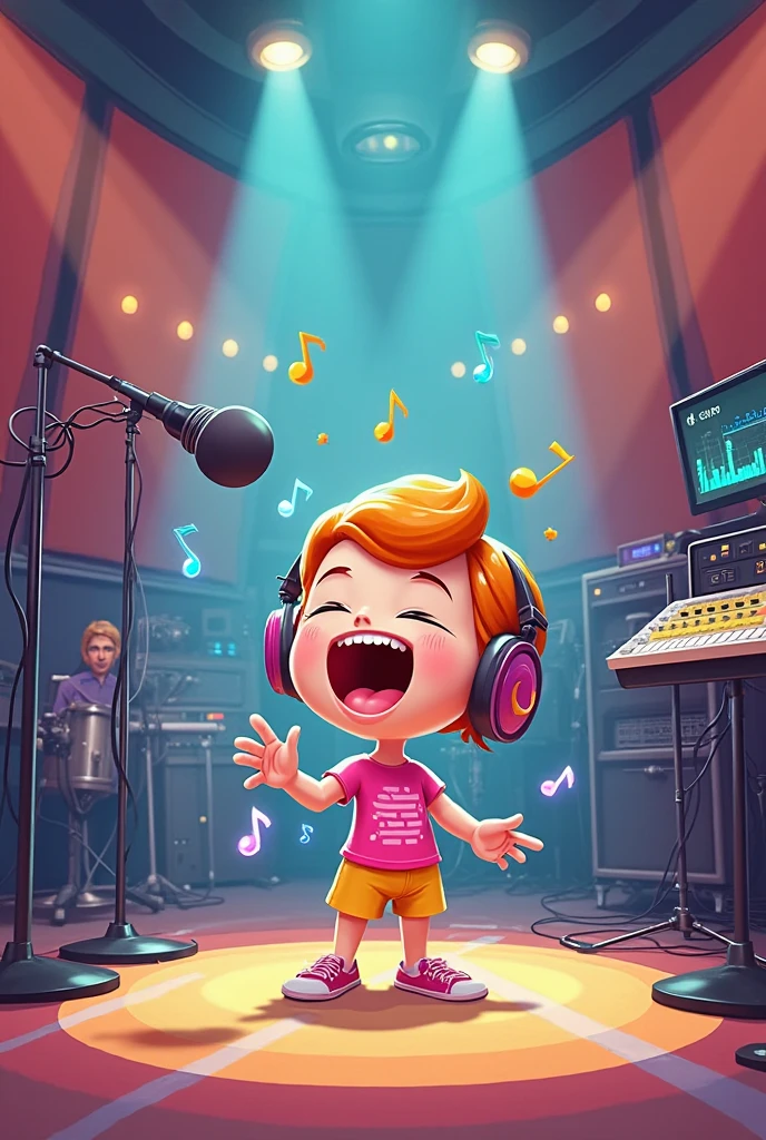 One little cute boy sings with a mouthpiece in a 3D cartoon setting, (intricately detailed:1.3), (hyper-realistic:1.2), full HD resolution, vibrant and beautiful lighting, (HDR:1.1), 8K ultra-high definition, (colorful:1.1), a captivating and heartwarming scene, (enchanting:1.1), a masterpiece of animation artistry.