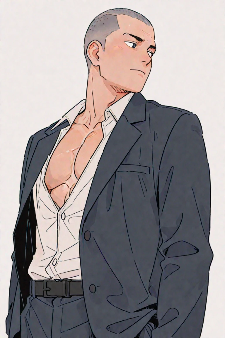 Line art, masterpiece, Highest quality, Super Detail、suit,male,sketch,Red Hair,From the waist up