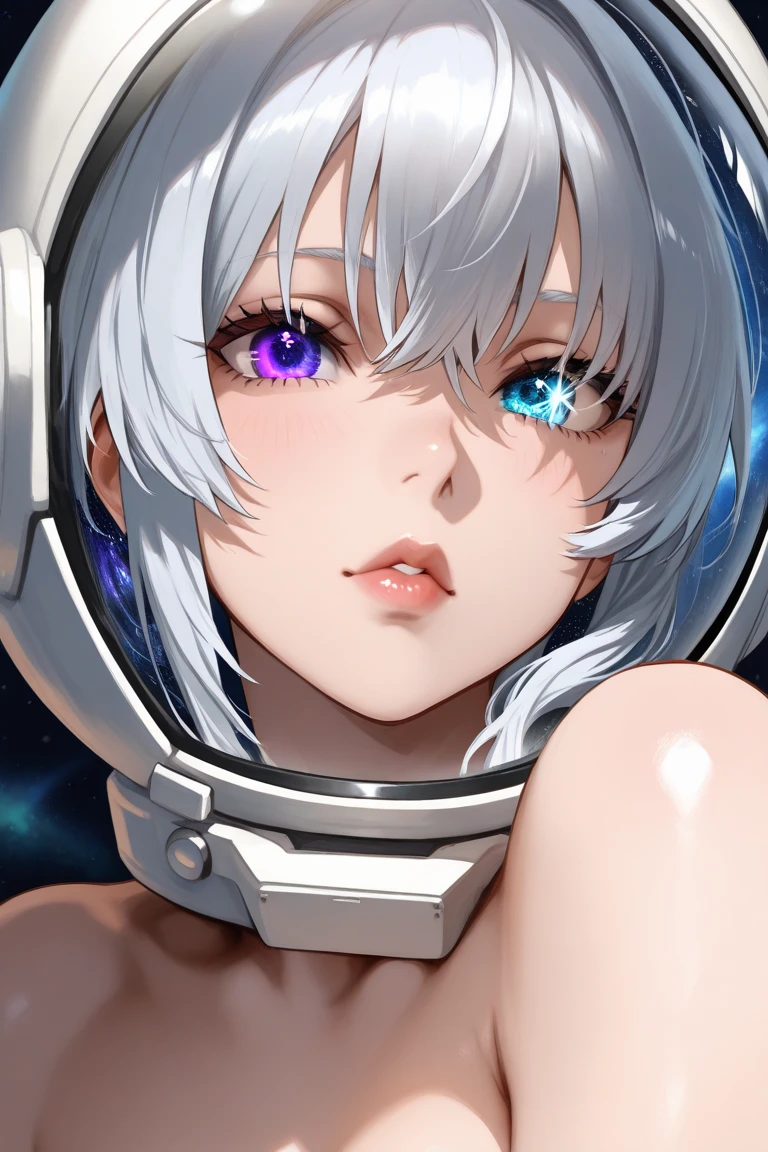 ((Highest quality)), ((masterpiece)), (detailed), (Perfect Face)、The woman is a silver-skinned alien named Reika Aoki, with medium-long hair and naked、A woman hugs, kisses and has sex with a silver-skinned alien man