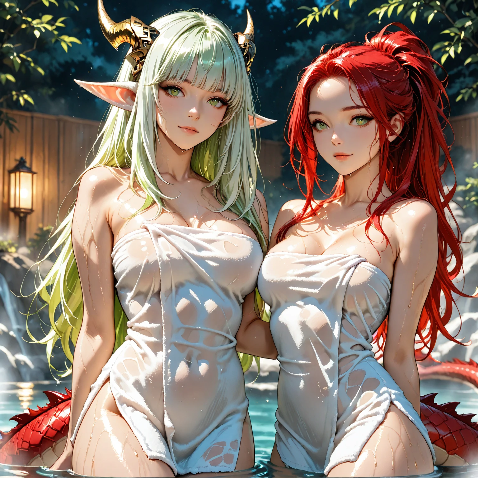 score_9, score_8_up, score_7_up, score_6_up, score_5_up, score_4_up, 1 girls, solo, full body, extreme detail, Masterpiece, Best Quality, beautiful, high-res image, rating_explicit, evil smile, demon horns, demon tail, succubus, golden eyes, golden hair, dark skin, Expression excited, wearing red lace nightgown,  sitting on a chair, crossed legs, water droplets, sexy thighs, standing , Pool, (seductive:1.1), night, moonlight, perfect lighting, perfect hands, perfect fingers, extremely detailed 8k, very delicate and beautiful