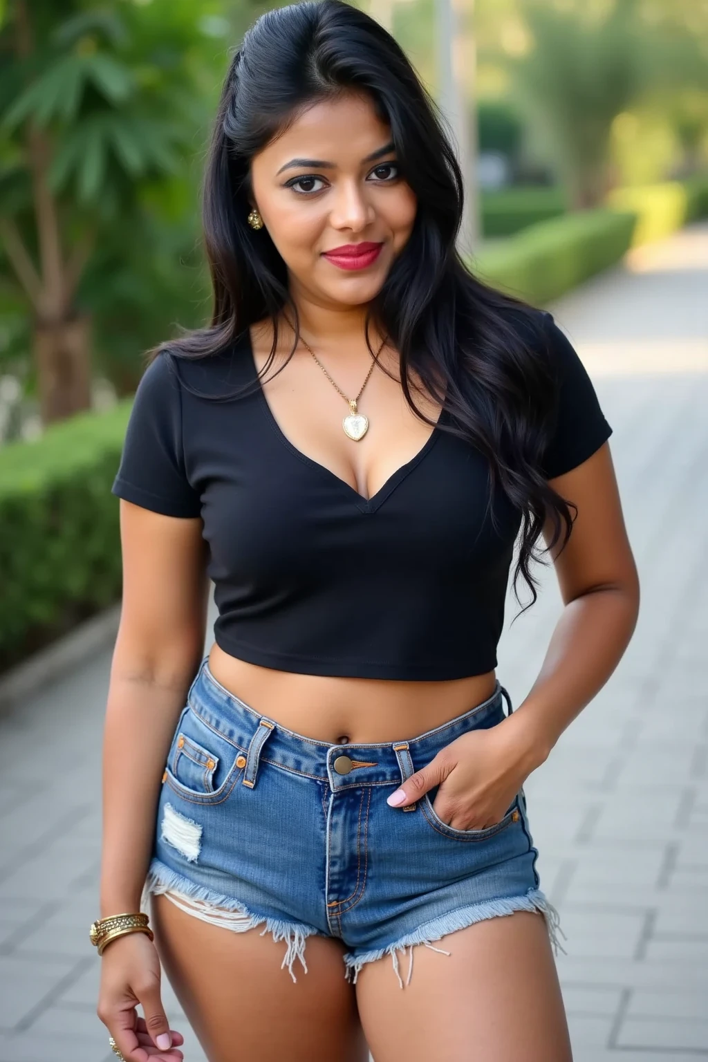 <lora:mondongo_LoRA_EmberSnow:1> mndngwmn, tanned skin, (ultra realistic, 8k,high quality), FHM photograph, natural lighting, wearing a plain t-shirt and jeans, on the park
